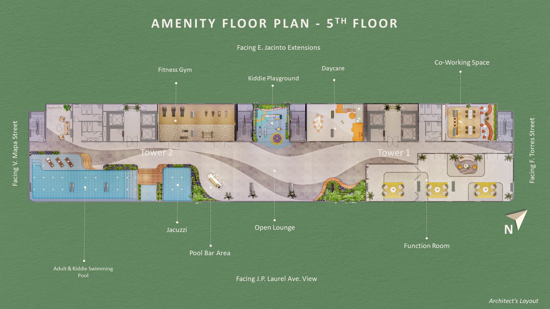 Amenity floor plan — 5th floor. Architect's perspective, Downtowne Premier Residences