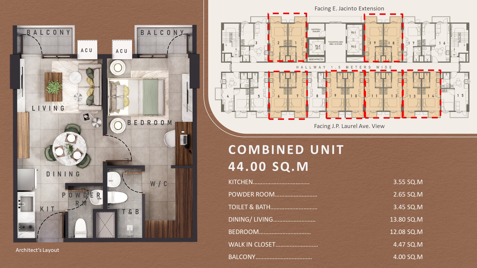 Combined unit floor plan, 44.00 sq m, Downtowne Premier Residences Tower 2