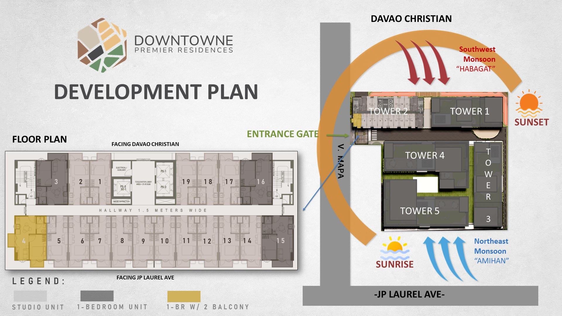 Development plan — Tower 2 floor plan and site orientation. Architect's perspective, Downtowne Premier Residences