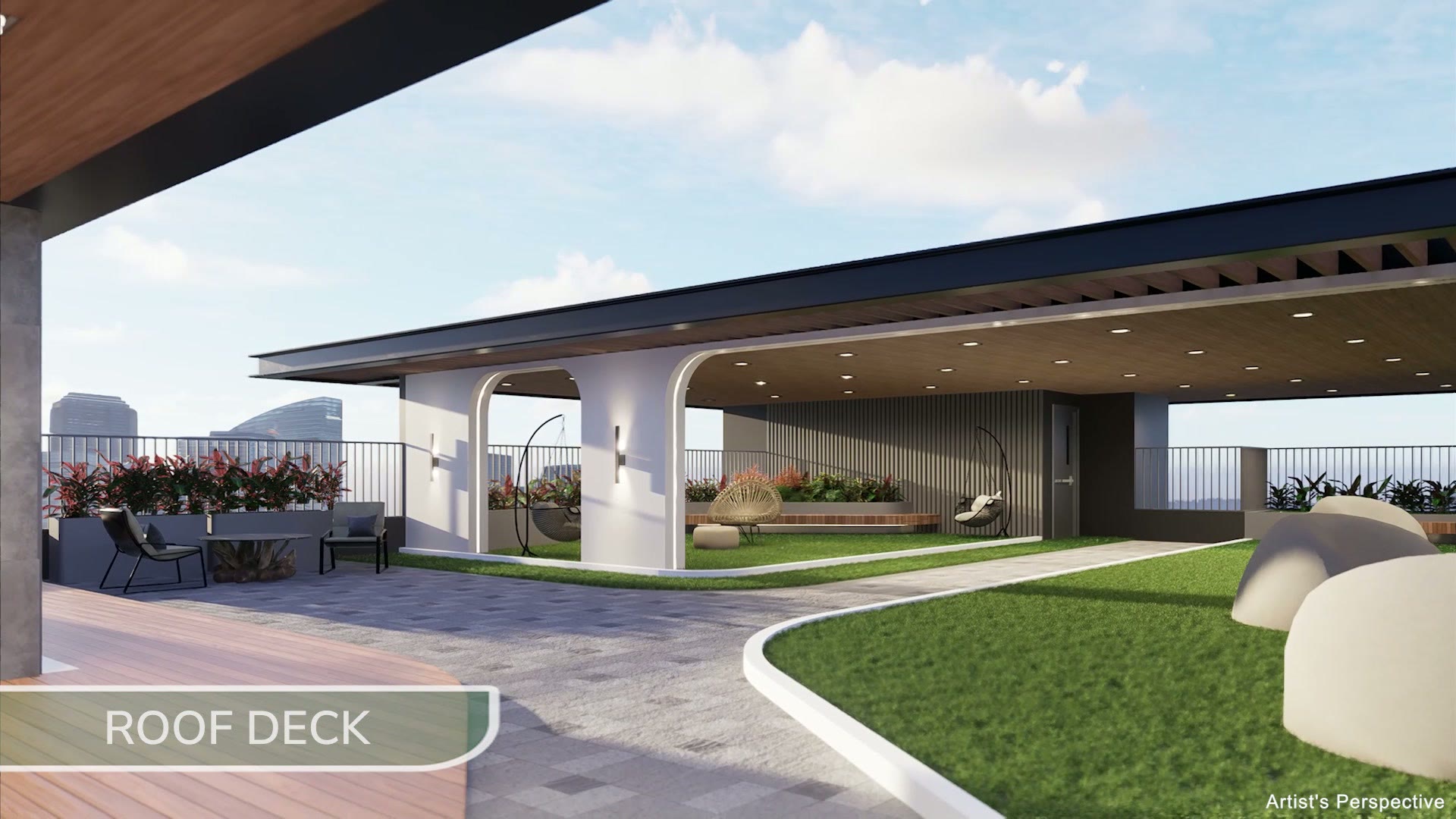 Roof deck — Open-air lounge. Architect's perspective, Downtowne Premier Residences