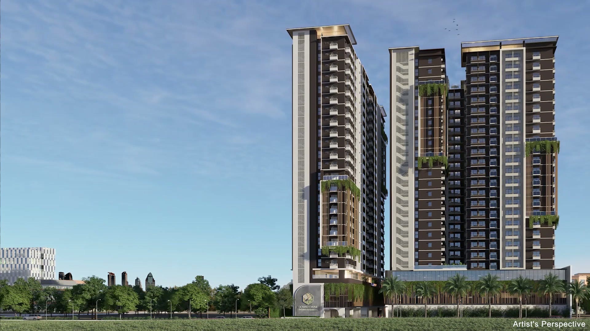 Architect's perspective of the Downtowne Premier Residences towers on V. Mapa St., Davao City