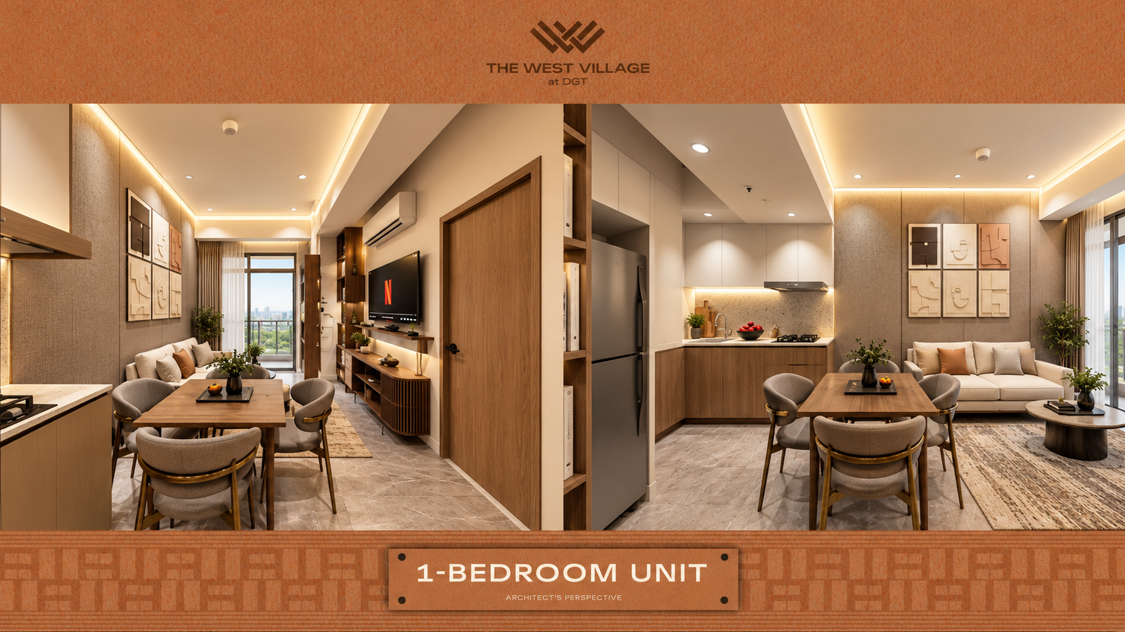 1-bedroom unit — Furnished perspective. Architect's perspective, The West Village at DGT