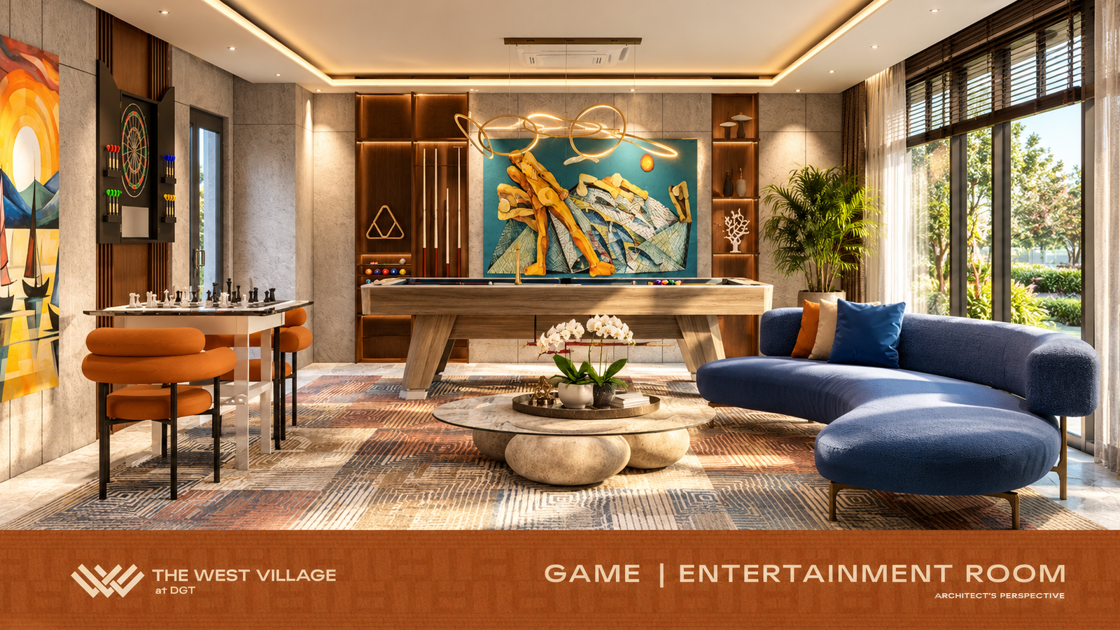 Game & entertainment room — Amenity floor. Architect's perspective, The West Village at DGT
