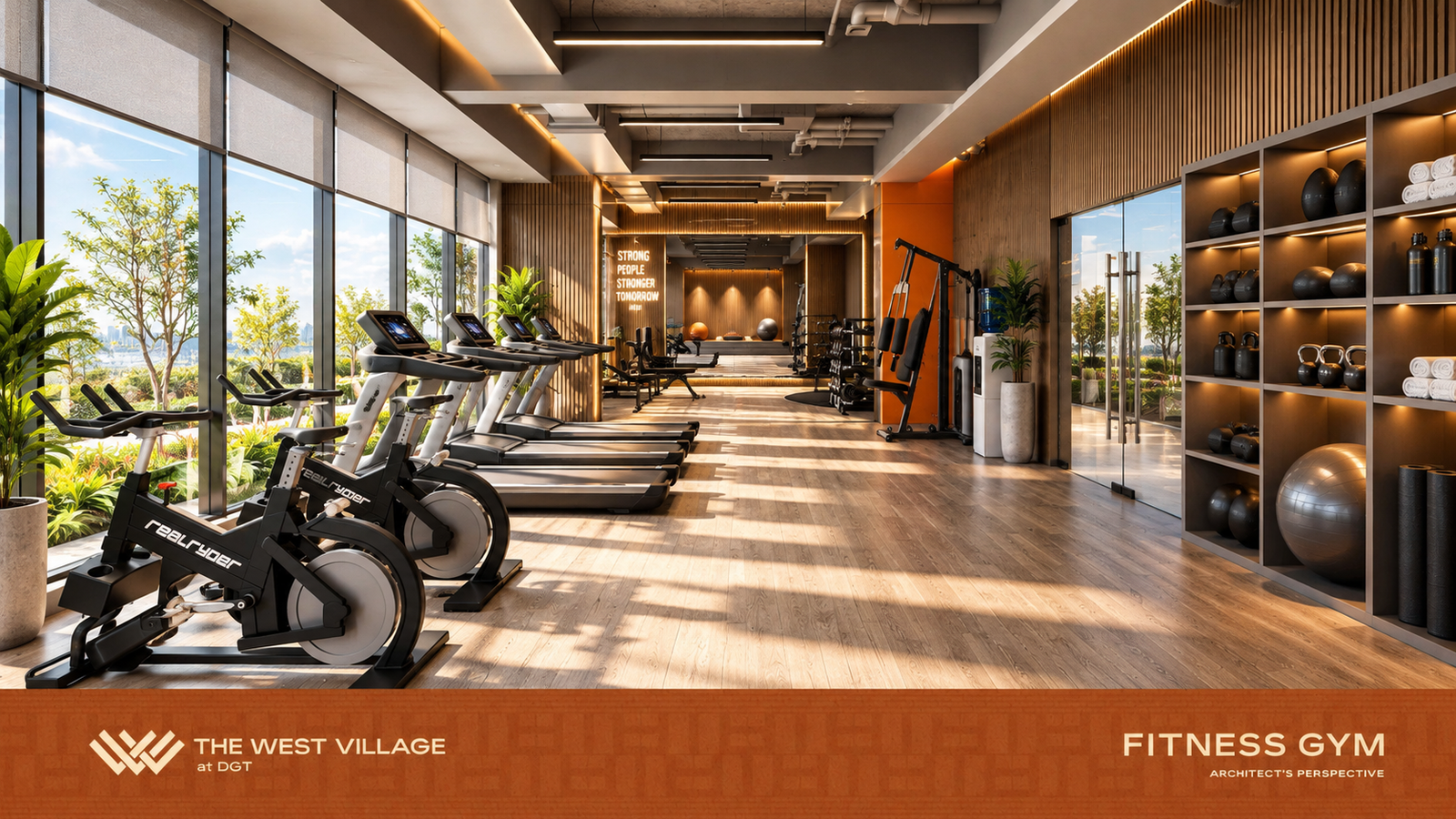 Fitness gym — Amenity floor. Architect's perspective, The West Village at DGT