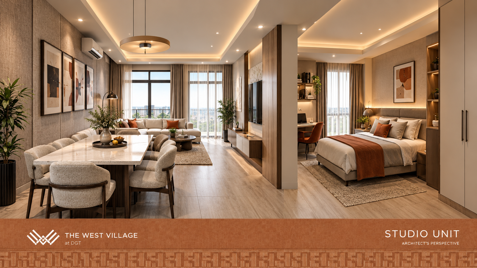 Studio unit — Furnished perspective. Architect's perspective, The West Village at DGT