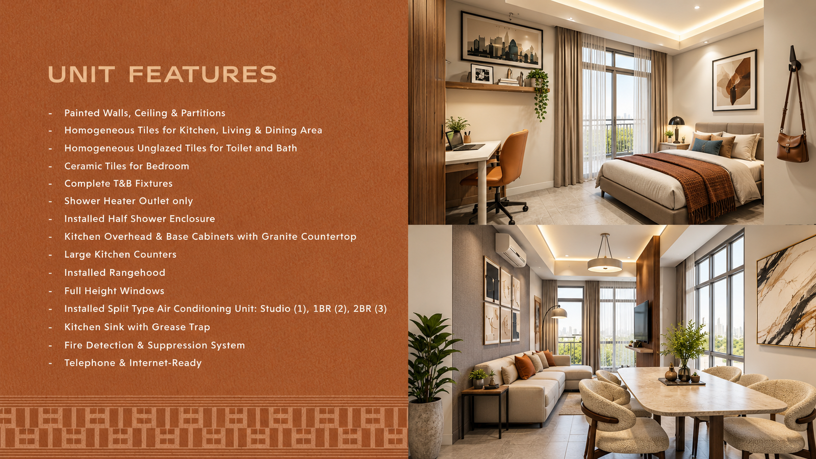 Unit features — Standard finishes and deliverables. Architect's perspective, The West Village at DGT