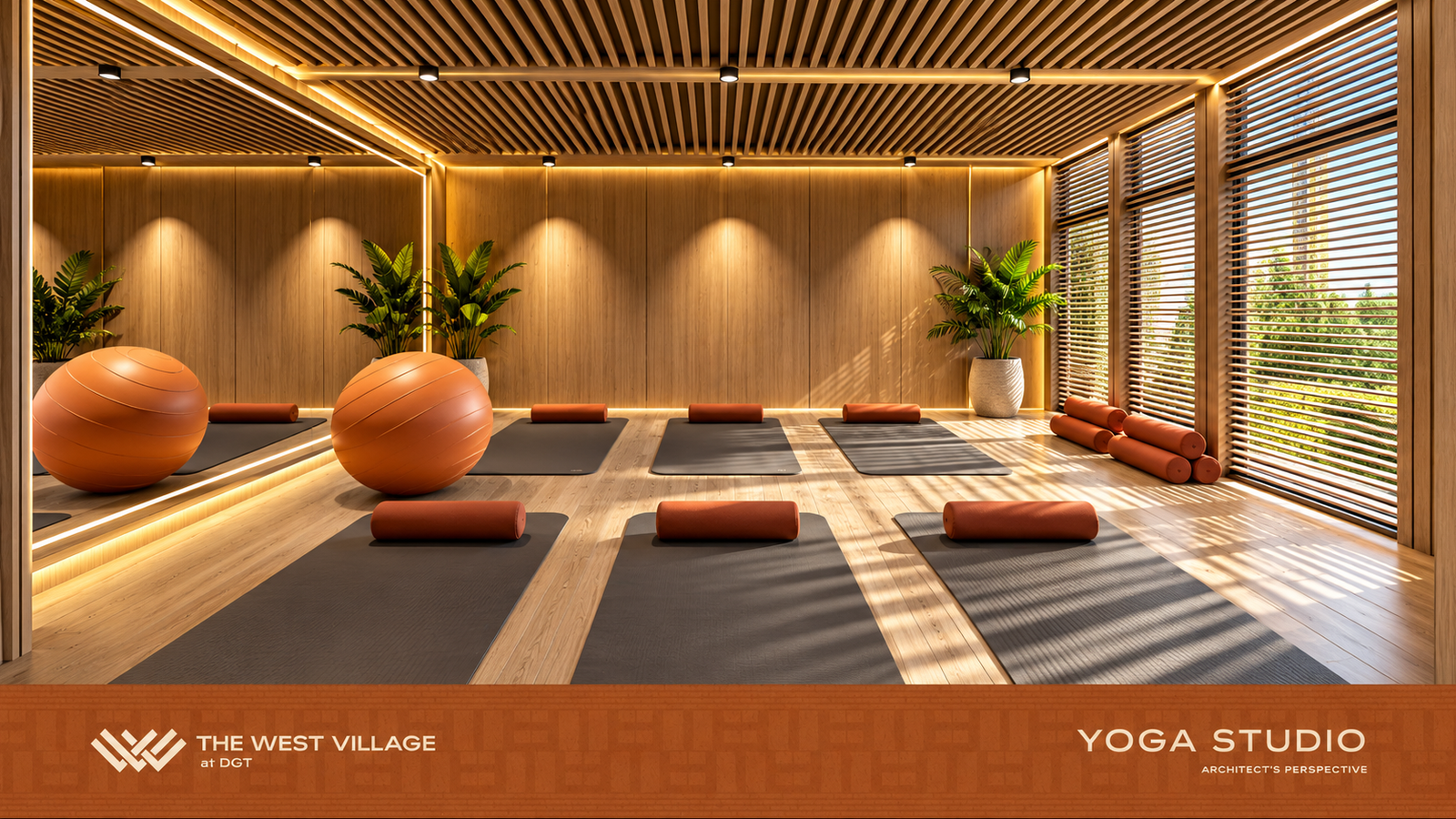 Yoga studio — Amenity floor. Architect's perspective, The West Village at DGT